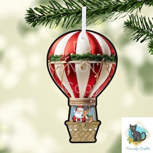 Hot Air Balloon,  Santa, Reindeer,  Sublimation, Digital, PNG, Design, Download Only, Ornament, Decoration, Sign, Suncatcher