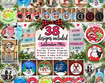 Christmas Round Designs for Signs, Ornaments, Earrings, Night Lights, DTF, Badge Reels, PNG, Sublimation Digital Download