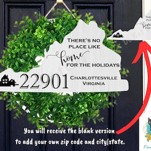 Customizable Virginia State Shape, Home for the Holidays, Zip Code, Sublimation, PNG, Digital Download, Door Hanger, Ornament