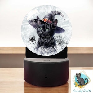 Black Cat Crystal Ball png - Sublimation Designs - Acrylic Light Base - Halloween Decor - Witch&#39;s Hat - Spider - Night Light