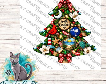 South Carolina State Shape, Christmas Tree, Sublimation, PNG, Digital Download, Door Hanger, Ornament, Earrings, T-shirt
