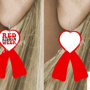 Red Ribbon Week png - Sublimation Designs Wall Hanger - Earring Png - Keychain png - Heart Ribbon png