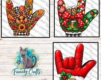 I Love You Sign Language Christmas and Thanksgiving, Ornaments, Night Lights, DTF, Earrings, Sublimation Digital Design (PNG)