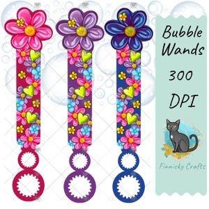 Flowers Bubble Wands - Sublimation Design Png Template - Gift, Favor,Reception, Toy