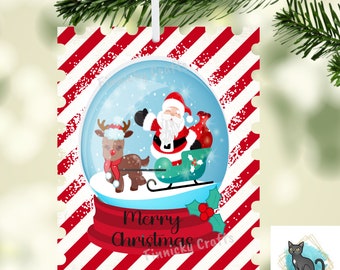 Santa Snow Globe Stamp Ornament,  Nightlight, Decoration, Sleigh, Sublimation, Digital, PNG, Design, Download