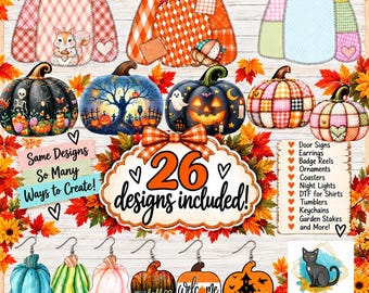 Various Pumpkins, Pumpkin, Earrings Bundle Sublimation, Digital, PNG,  Download, Ornaments, Nightlight, Gift, MDF, Acrylic