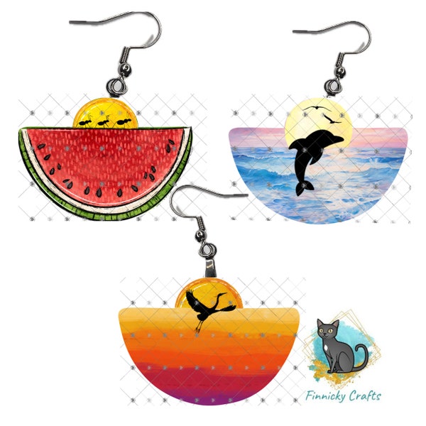 Boho Rounded Silhouette Bundle, Dolphin, Watermelon, Bird, Sunset, Ants, Sublimation, Digital, PNG, Design, Download