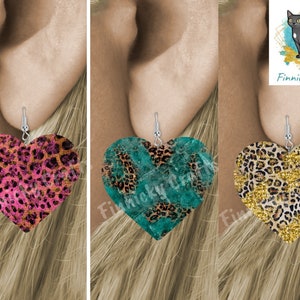 Grunge Leopard Heart, Earrings, Keychain, Wall Hanger, Door Hanger, Sublimation, Digital, PNG, Design, Download Only