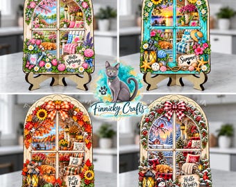 4-Piece, 4-Season, Interchangeable Sign Inserts, Sublimation, Digital, PNG, Design, Download, Winter, Spring, Summer, Fall