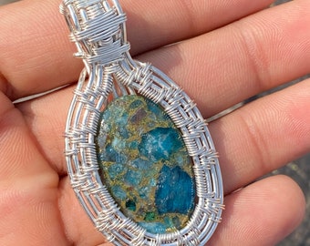 Spiny Oyster Turquoise Wire Wrapped Pendant Turquoise Gemstone Silver Pendant Wire Wrapped Jewelry silver Oyster Turquoise Pendant