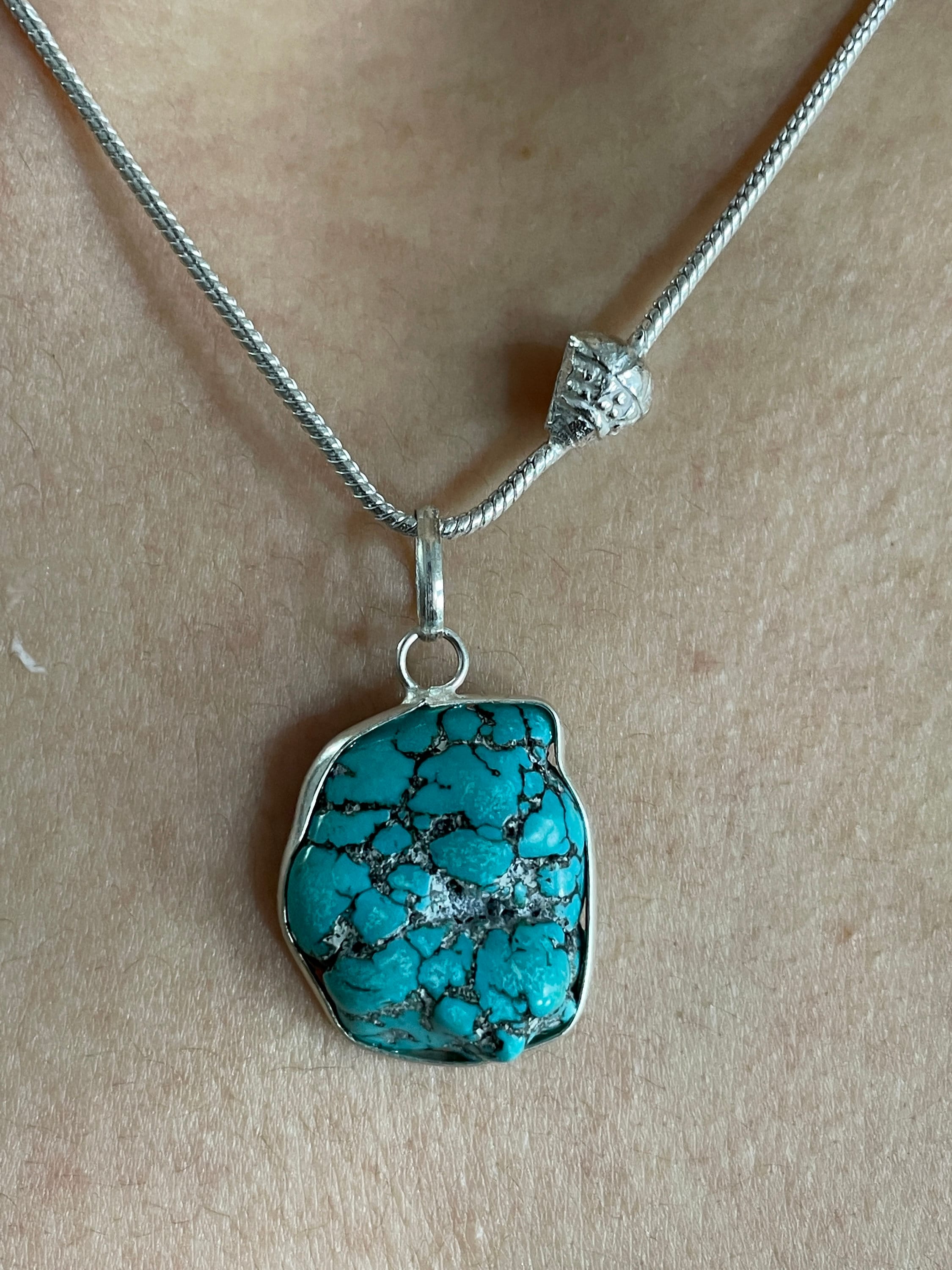 Turquoise Silver Necklace 925 Sterling Silver Necklace Etsy