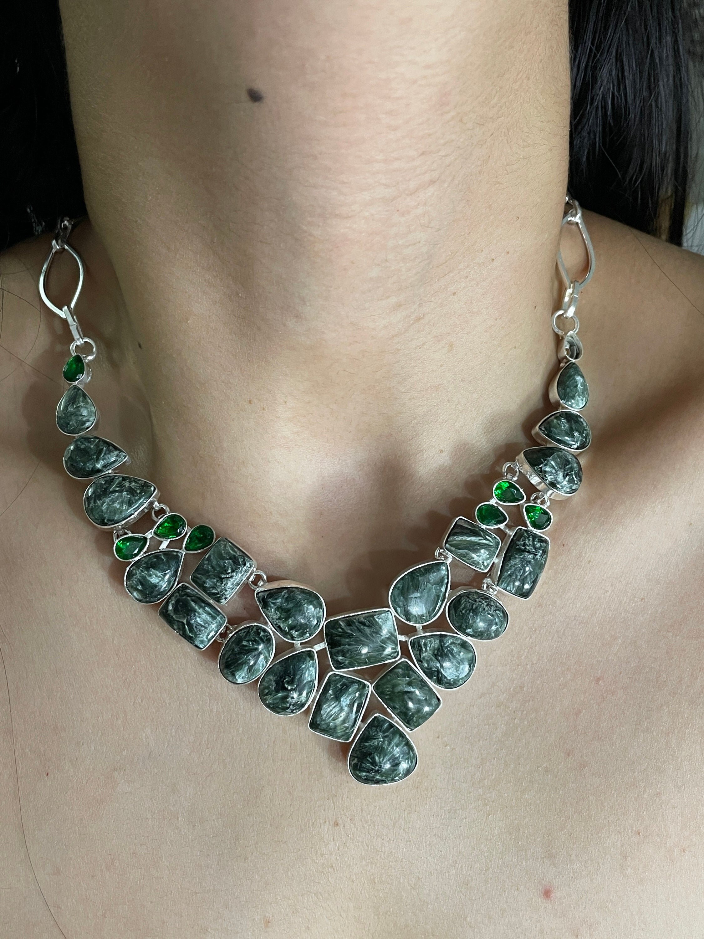 Serpentine Silver Charm Necklace 925 Sterling Silver Necklace Etsy