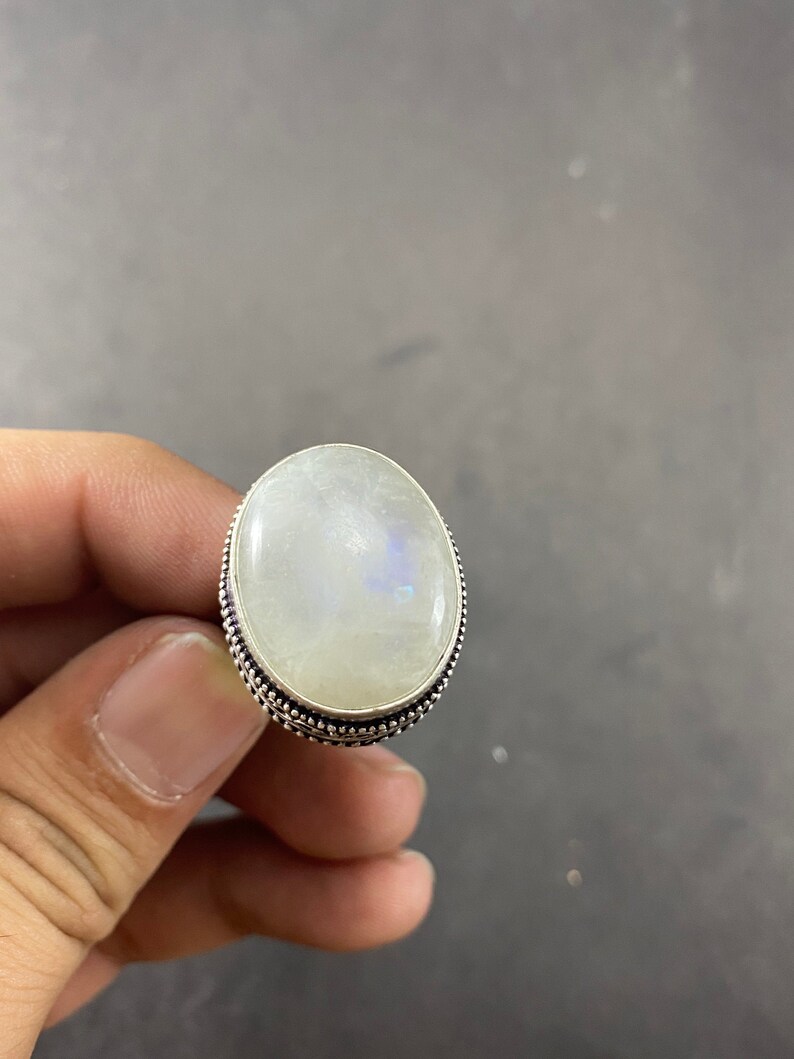 Gift For Love Gemstone Jewelry Gift For Her Moonstone Silver Ring Gift Ring For Mom Rainbow Moonstone Ring 7.5 Moonstone Miss You Ring