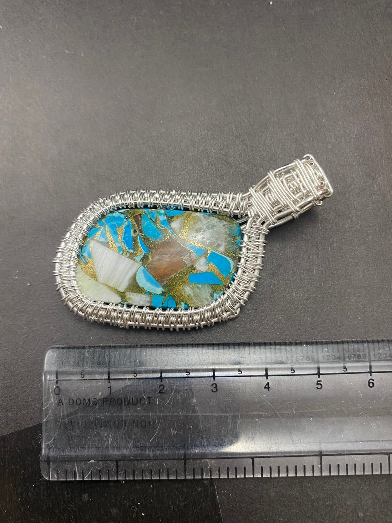 Spiny Oyster Turquoise Wire Wrapped Pendant Turquoise Gemstone Silver Pendant Wire Wrapped Jewelry silver Oyster Turquoise Pendant