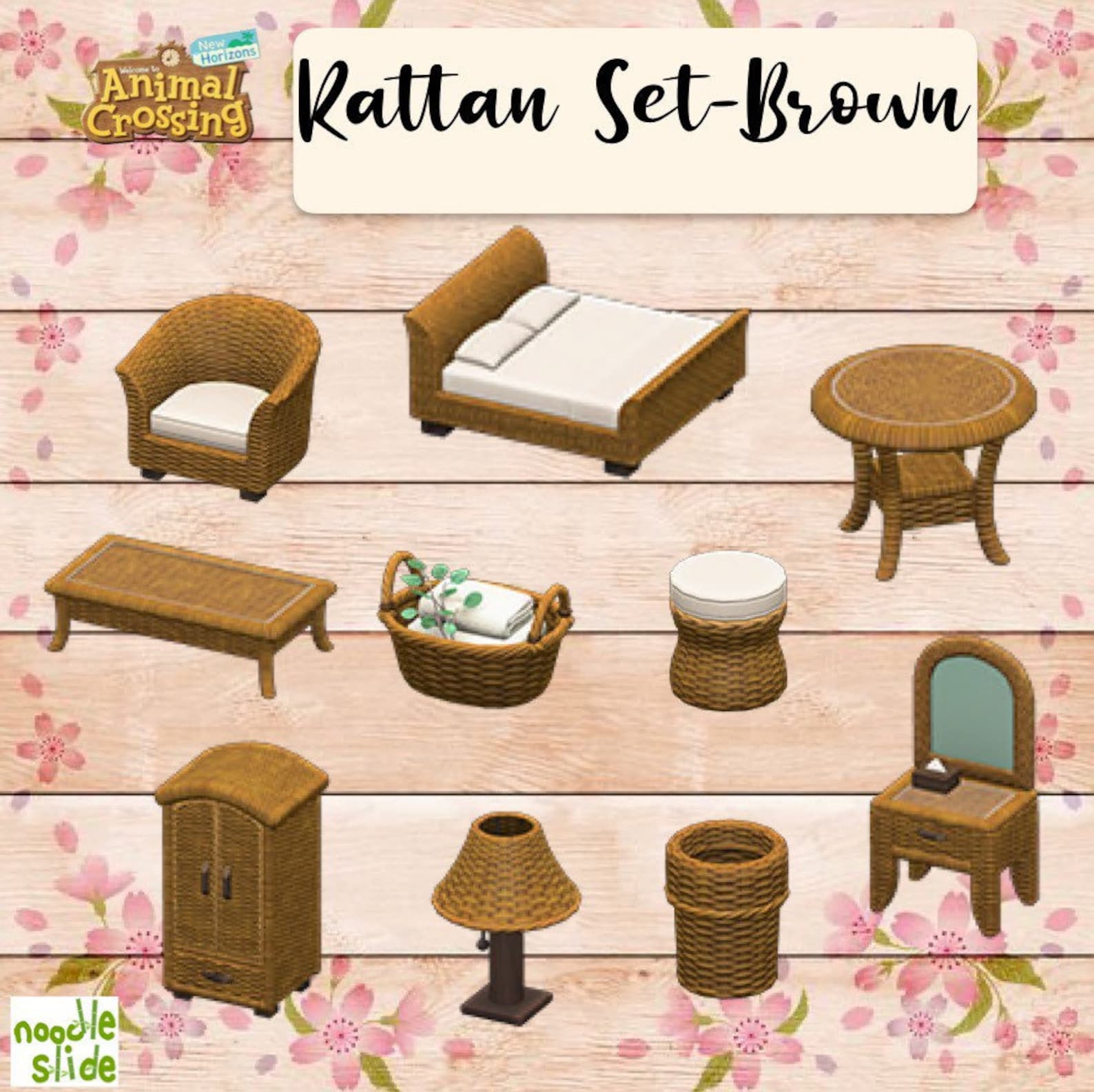 ACNH Rattan Furniture Set Animal Crossing Items Etsy