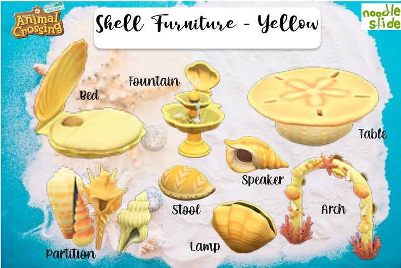 ACNH Shell Furniture Set White/Purple/Yellow/Pink/Pearl/Brown Etsy