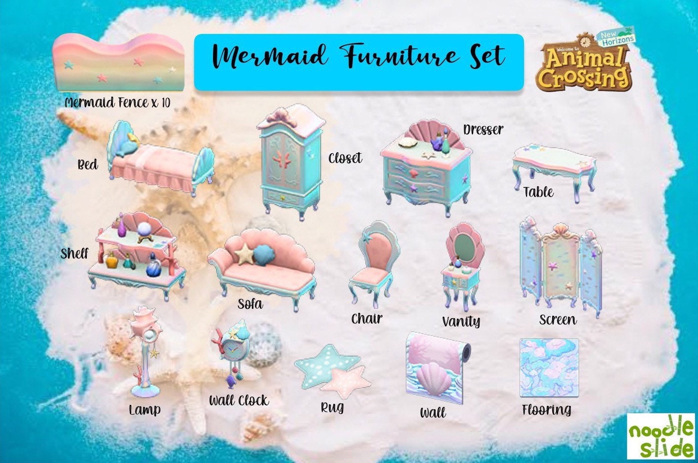 ACNH Mermaid Furniture Full Set Animal Crossing Items Etsy