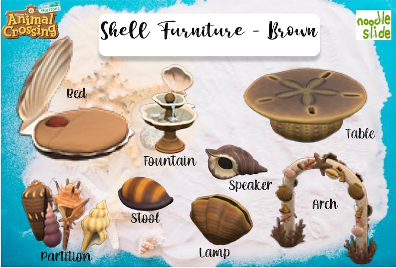 ACNH Shell Furniture Set White/Purple/Yellow/Pink/Pearl/Brown Etsy