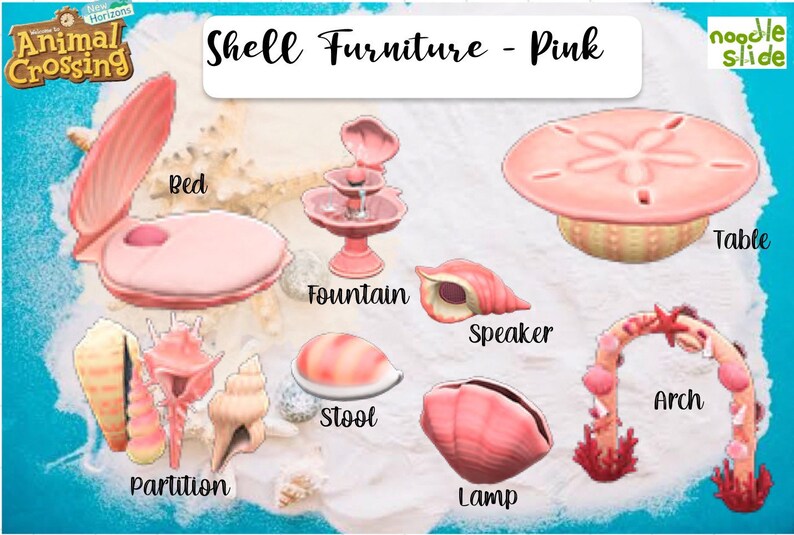 ACNH Shell Furniture Set White/Purple/Yellow/Pink/Pearl/Brown Etsy