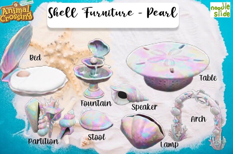ACNH Shell Furniture Set White/Purple/Yellow/Pink/Pearl/Brown Etsy