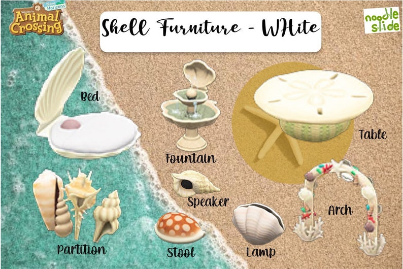 ACNH Shell Furniture Set White/Purple/Yellow/Pink/Pearl/Brown Etsy