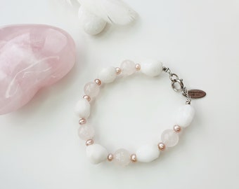 Snow Quartz Rose Quartz Natural pearl crystal Bracelet