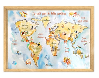 Children's world map - Baby world map - Children's poster - Animal poster
