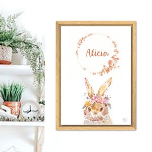 Birth poster - rabbit poster - baby gift - personalized poster - watercolor