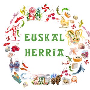 affiche pays basque - symboles basque - aquarelle basque