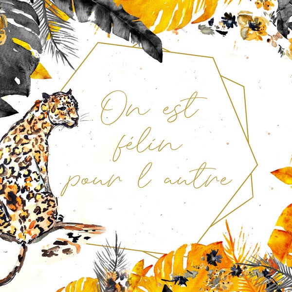 Affiche félin - léopard - décoration jungle - affiche savane - cadeau personnalisable pour elle