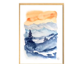 watercolor mountain poster