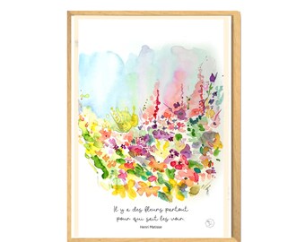Flores en acuarela - Matisse - póster de flores - póster con cita - primavera - multicolor