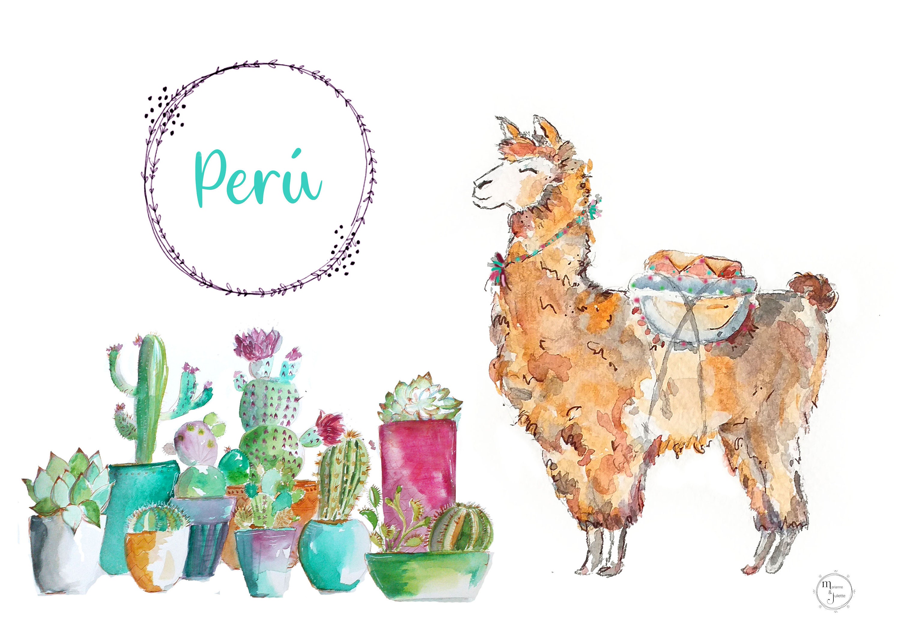 Affiche Lama - Affiche Naissance Cactus Déco Personnalisée Lama