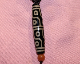 Vintage Antique Tibetan Dzi beads Pendant Amulet Necklace Black agate 12 eyes