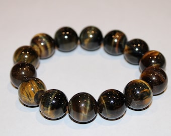 Natural Tiger eyes Bracelet beaded/round 14pc