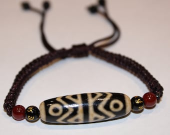 Vintage Antique Tibetan Dzi Beads Bracelet 6 eyes black agate
