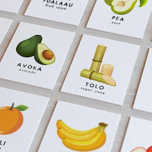 Samoan 100 Food Words Flashcard Printable | SOMENTE ARQUIVO DIGITAL | Recursos de aprendizagem de samoano | Flashcards samoanos