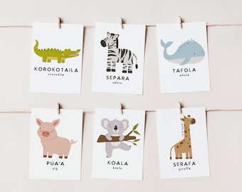 Carte Flash des animaux samoans imprimables | Cartes d'apprentissage samoanes
