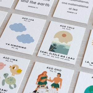 Printable Days of Creation Flashcards in Samoan, Christian Learning, Sunday School Prints