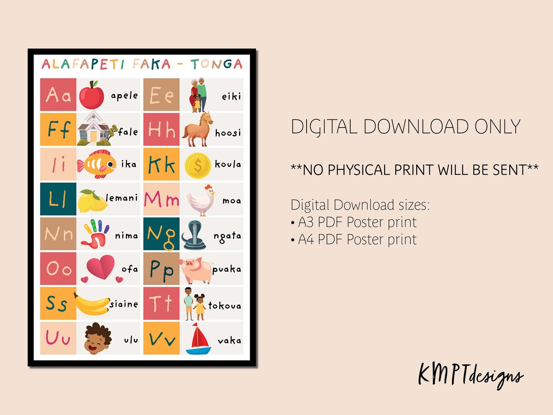 Alafapeti Faka Tonga Tongan Alphabet print for kids Etsy