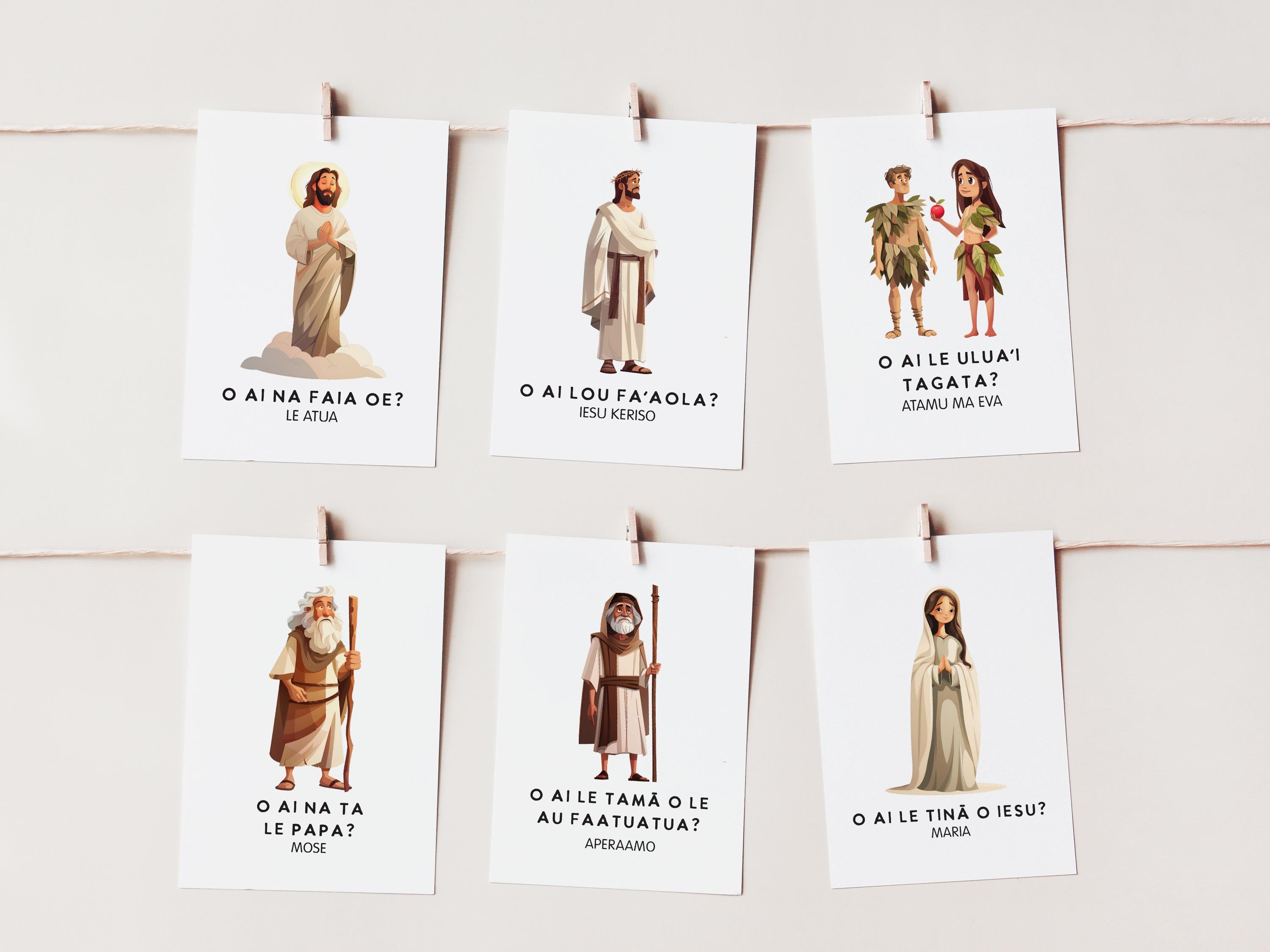 Samoan Bible Characters Questions Flashcards | Vasega Amata | Learning Samoan flashcards | bible stories flashcards, Sunday School learning