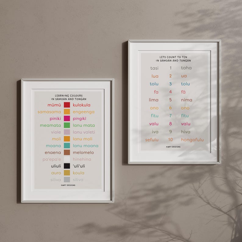 Numbers Intongan Samoan Tongan Colours | DIGITAL FILE ONLY | Bilingual Learning Samoan ...