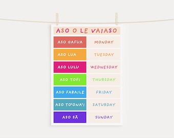 Aso o le vaiaso Days of the week Samoan Kids Digital Print