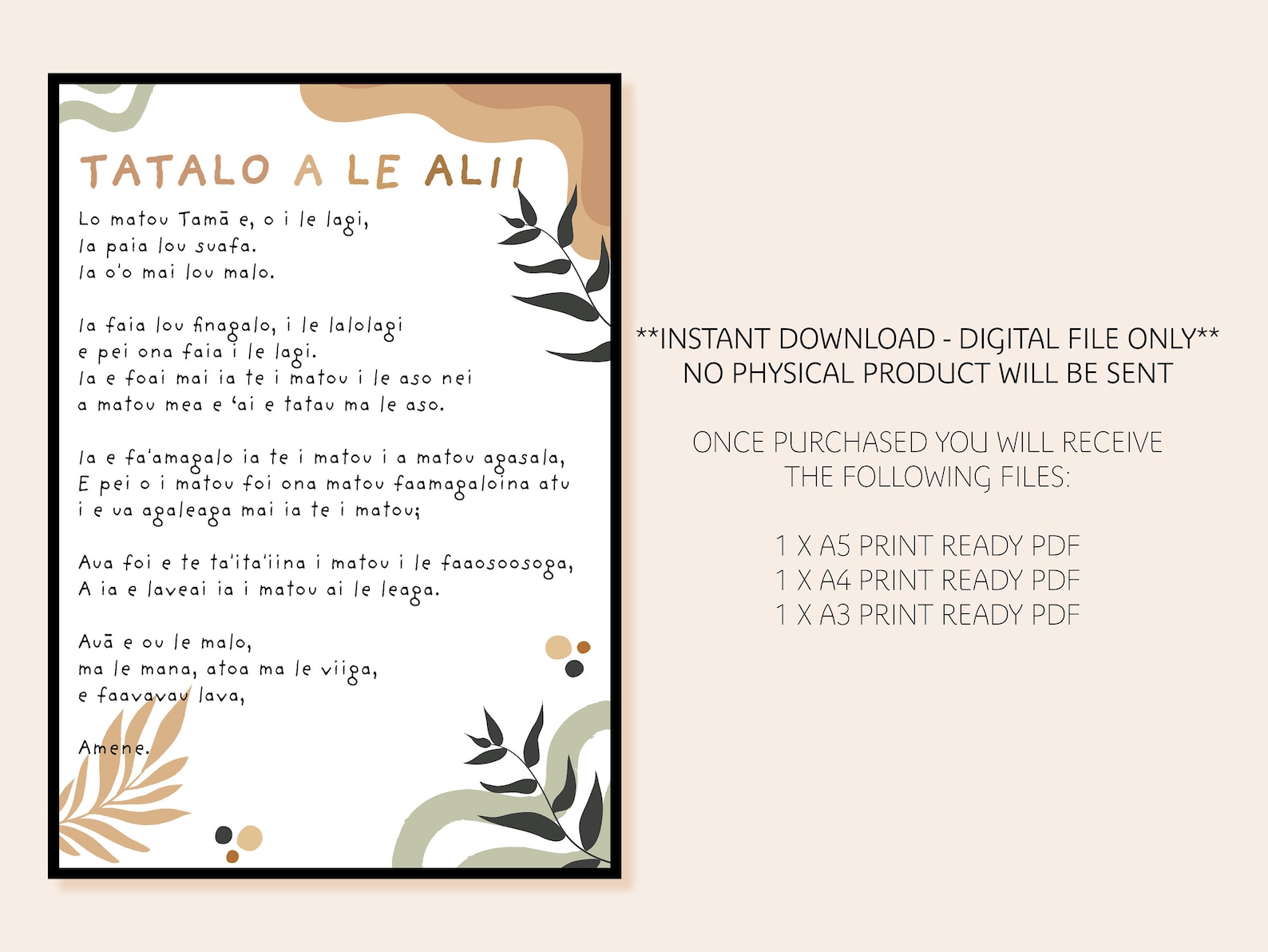 Tatalo a Le Alii the Lord's Prayer in Samoan Abstract Digital Print Etsy