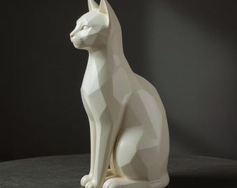 Modern Low Poly Cat Sculpture | Interior Decor