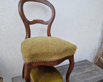 Silla Luis Felipe alrededor de 1890 con taburete, sillas antiguas, silla histórica en estado original
