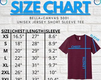 Two (2) Bella Canvas 3001 Size Chart | Bella+Canvas 3001 Unisex Jersey Short Sleeve Tee | Bella Canvas 3001 Unisex Size Chart | High Quality