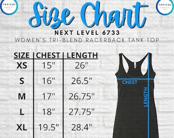 HQ Grafico delle dimensioni del carro armato di livello successivo 6733 / Livello successivo 6733 Femminile Tri-Blend Racerback Tank Size Chart / Livello successivo 6733 Tank Size Chart / Alta qualità