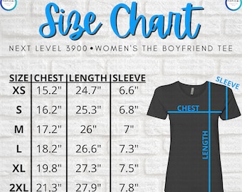 HQ Next Level 3900 Size Chart | Next Level 3900 Women&#39;s Boyfriend Tee Size Chart | Next Level 3900 Women&#39;s Tee Tshirt | 3900 High Quality