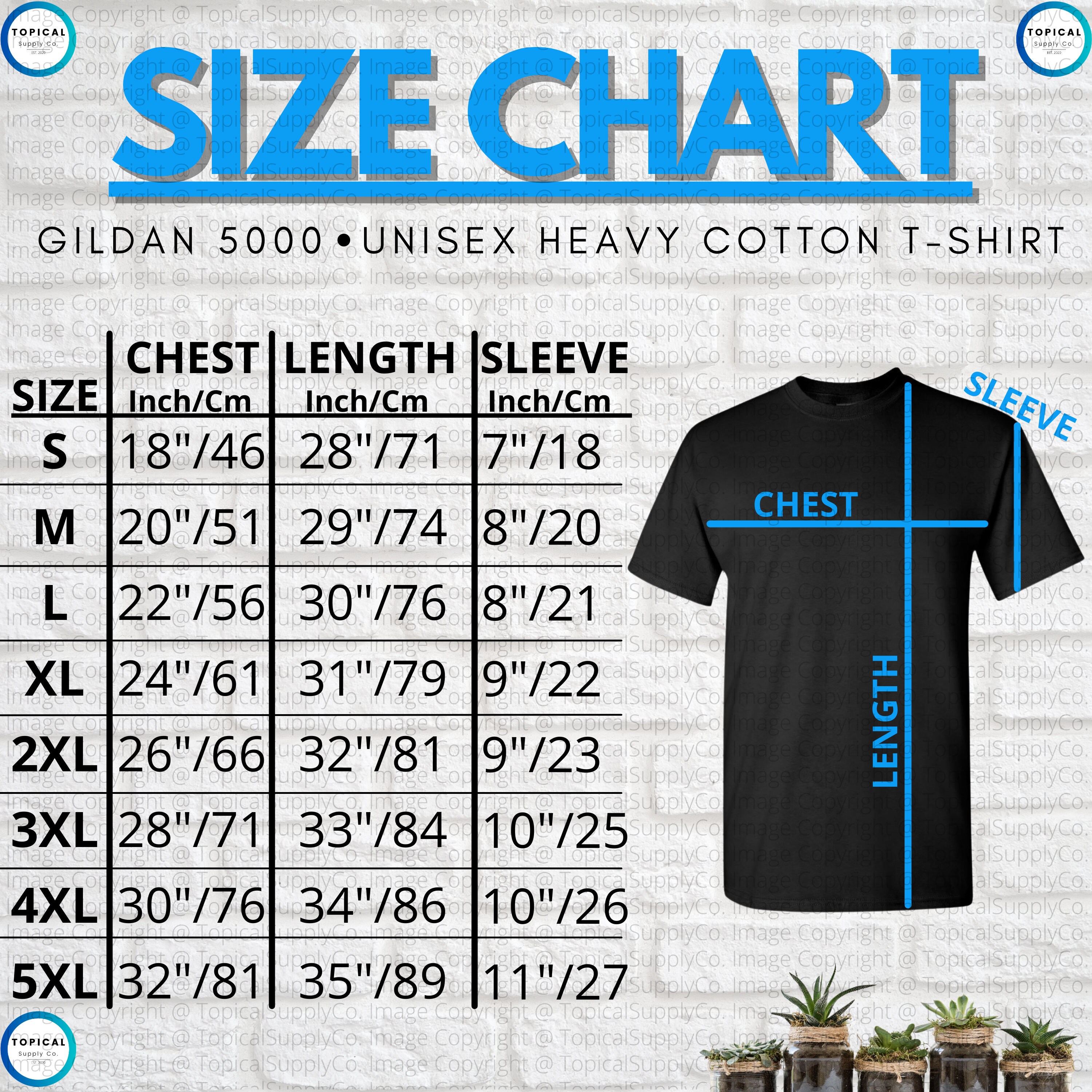 HQ Gildan 5000 Size Chart Gildan 5000 Unisex Heavy Cotton Tee Size ...